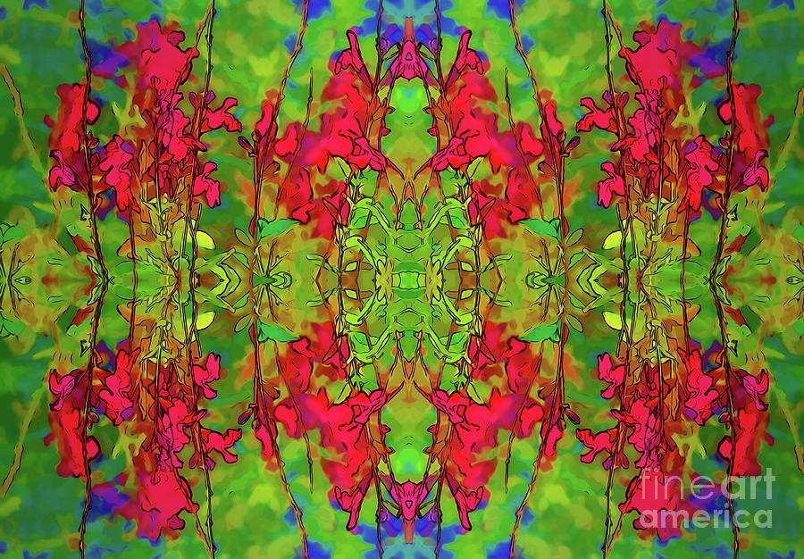 Red and Green Floral Abstract Digital Art by Linda Phelps