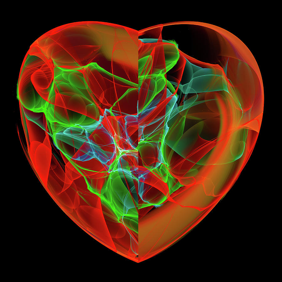 Red and green heart chakra meditation Digital Art by Matthias Hauser