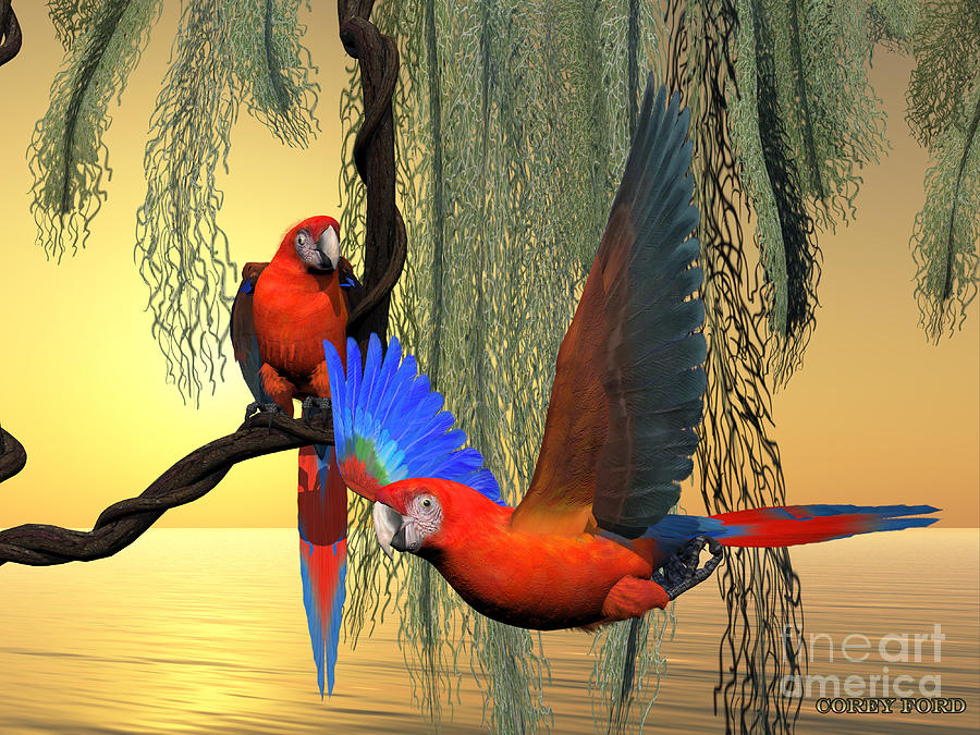 Parrot Painting - Red and Green Macaws by Corey Ford