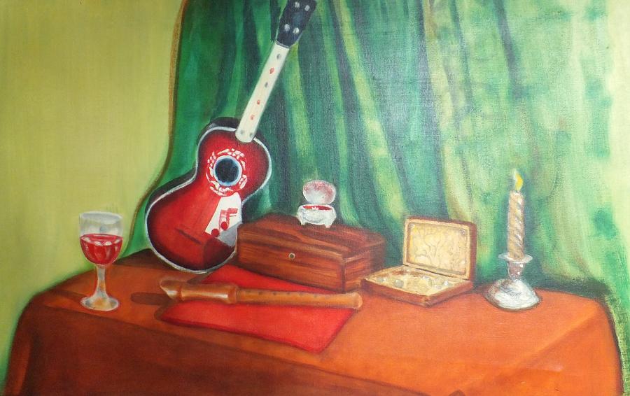 Red and Green Still Life Painting by Denise F Fulmer
