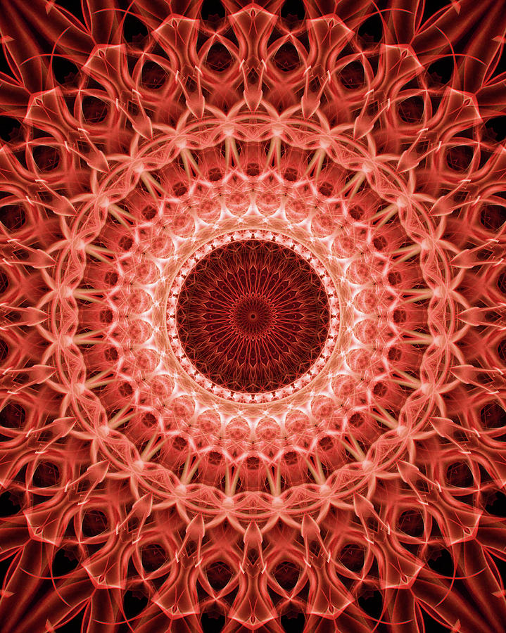 Abstract Digital Art - Red and orange mandala by Jaroslaw Blaminsky