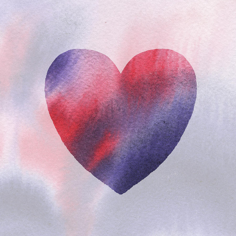 Red And Purple Heart Watercolor Silhouette Painting by Irina Sztukowski