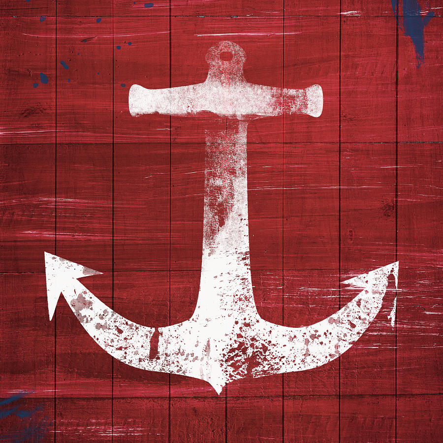 Barn Mixed Media - Red and White Anchor- Art by Linda Woods by Linda Woods