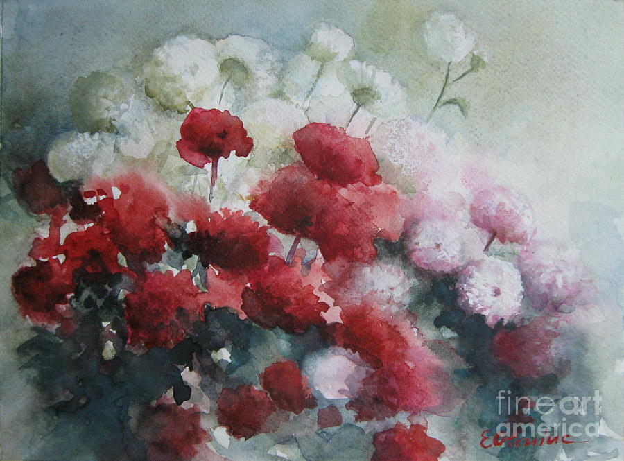 Red and white flowers Painting by Elena Oleniuc