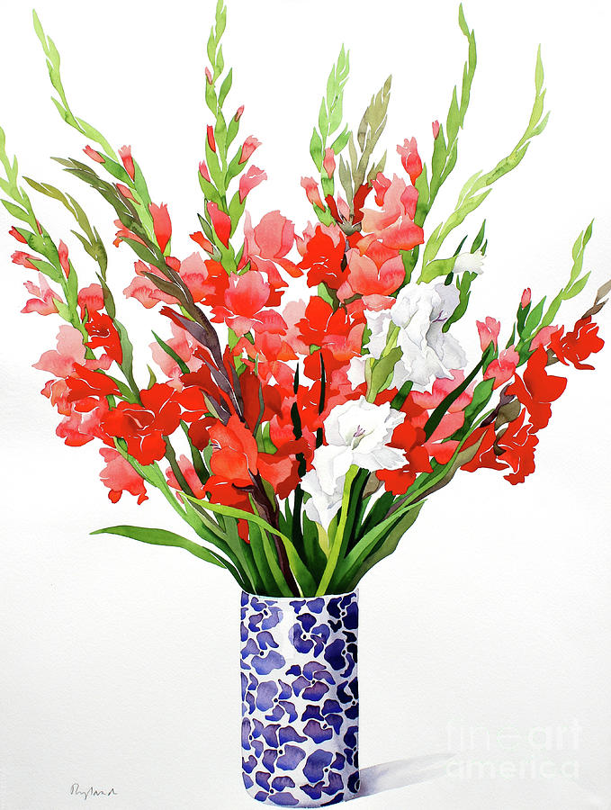 Still Life Painting - Red and White Gladioli by Christopher Ryland
