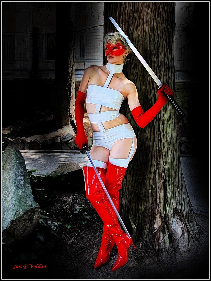 Red And White Heroine With Swords Painting by Jon Volden