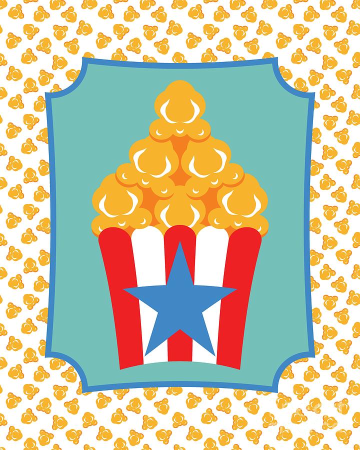 Red and White Popcorn Box with Blue Star Digital Art by MM Anderson