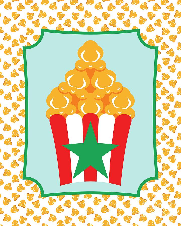 Red and White Popcorn Box with Green Star Digital Art by MM Anderson