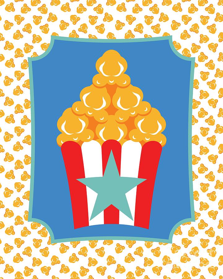 Red and White Popcorn Box with Turquoise Star Digital Art by MM Anderson