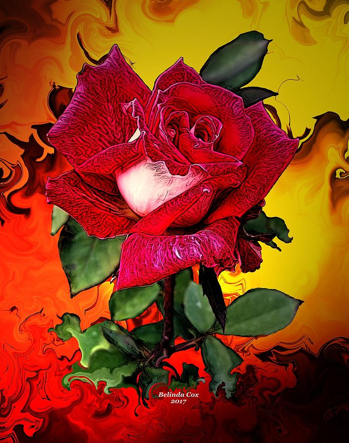 Red and White Rose Bloom Digital Art by Artful Oasis