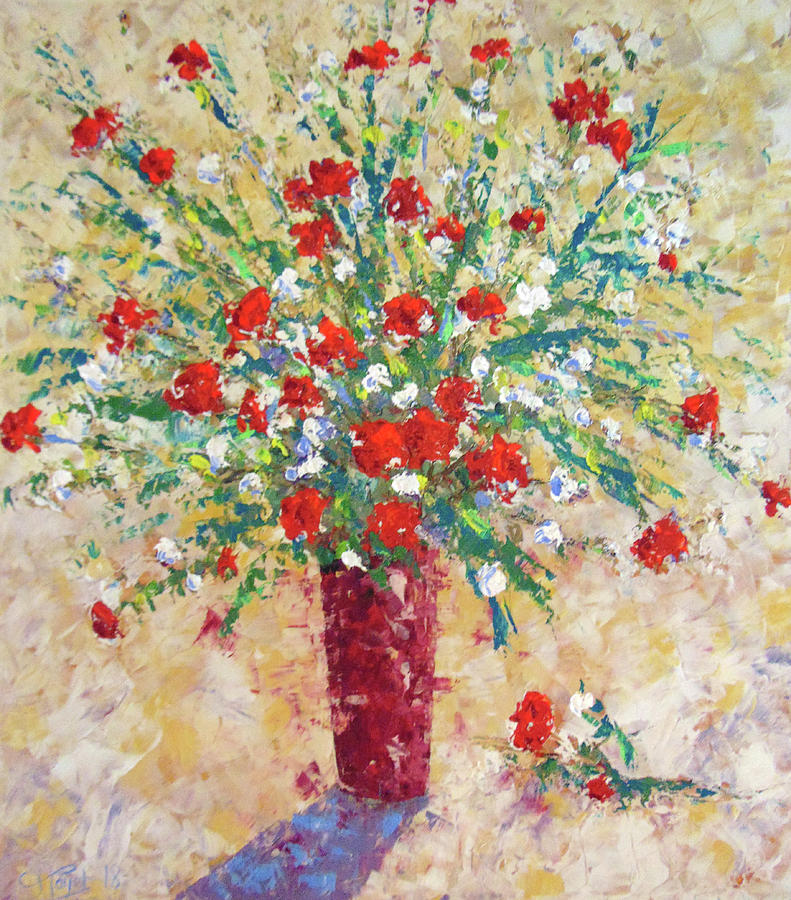 Red and white Roses Painting by Frederic Payet