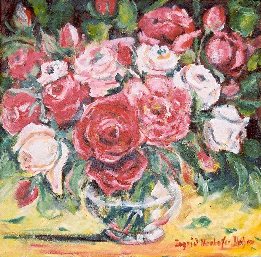 Red and White Roses Painting by Ingrid Dohm
