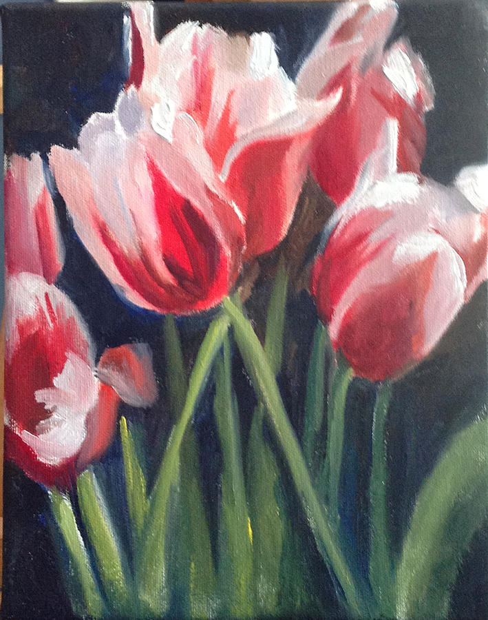 Red and White Tulips Painting by Mary Marin - Pixels