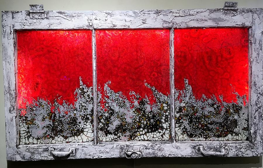 Red and White Window # 1 Mixed Media by Christopher Schranck