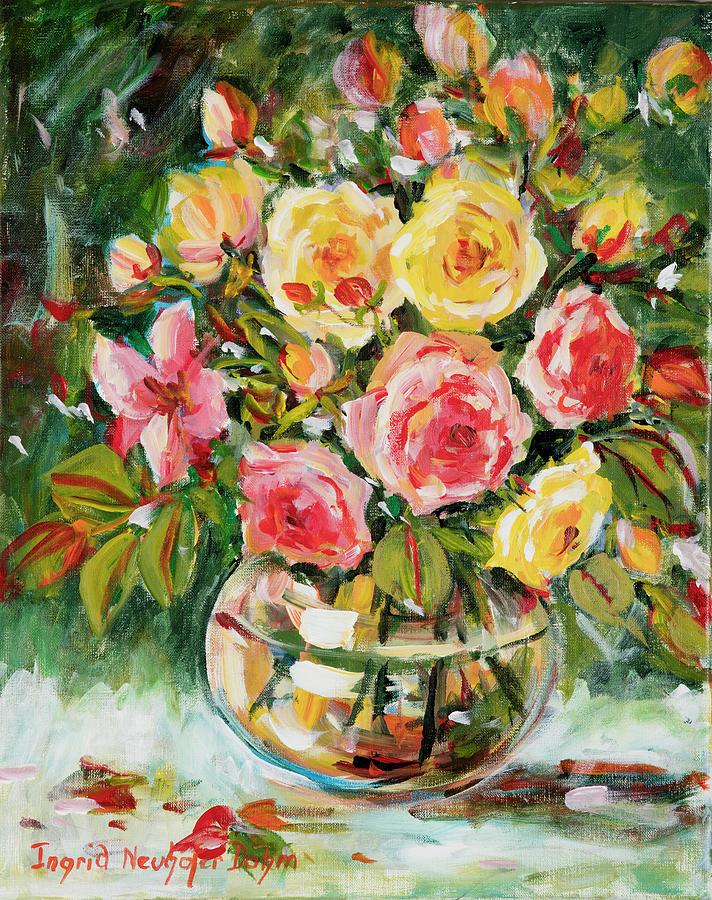 Red and Yellow Roses Painting by Ingrid Dohm