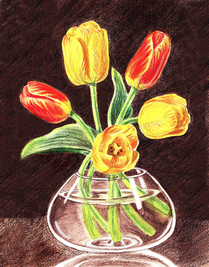 Red And Yellow Tulips Bouquet Painting by Irina Sztukowski