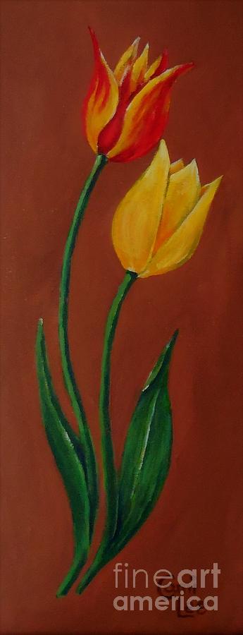 Red and Yellow Tulips Painting by Cami Lee