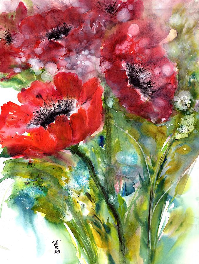 Red Anemone Flowers Painting by Sabina Von Arx