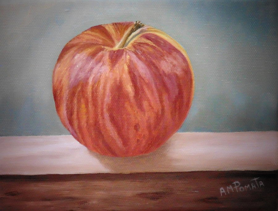 Red Apple Painting by Angeles M Pomata