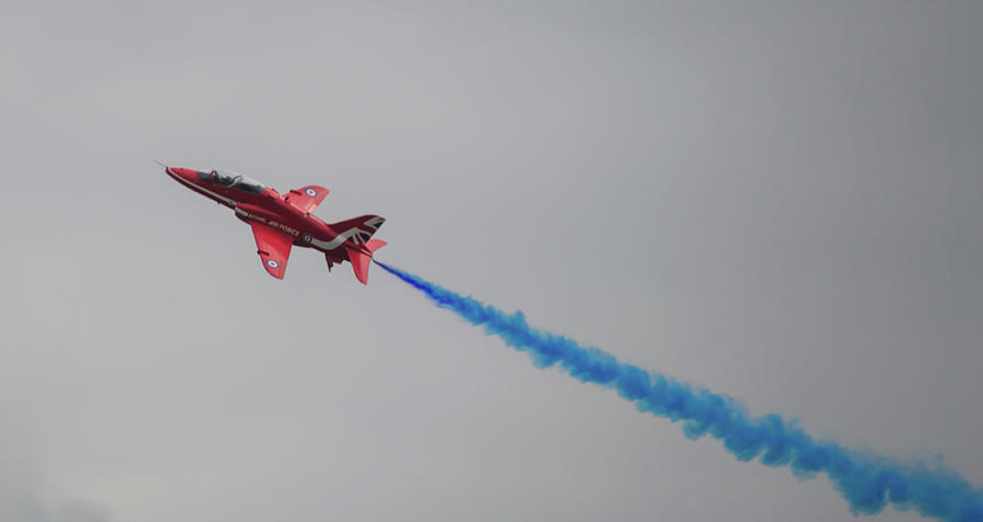Hawk Photograph - Red Arrow Blue Smoke - Teesside Airshow 2016 by Scott Lyons