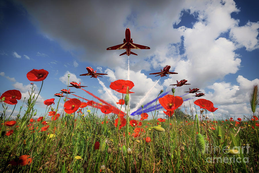 Red Arrows poppy Fly Past Digital Art by Airpower Art