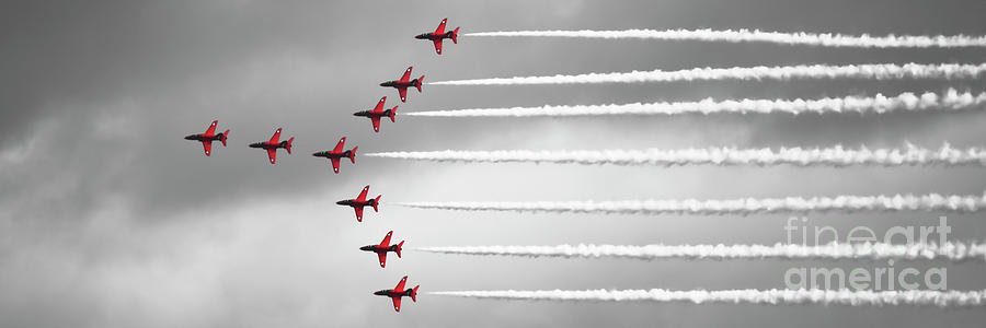 Red Arrows Selective Colour Panorama Photograph by Terri Waters