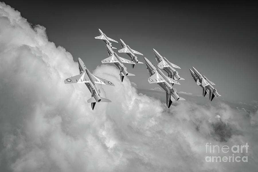 Red Arrows sky high BW version Photograph by Gary Eason