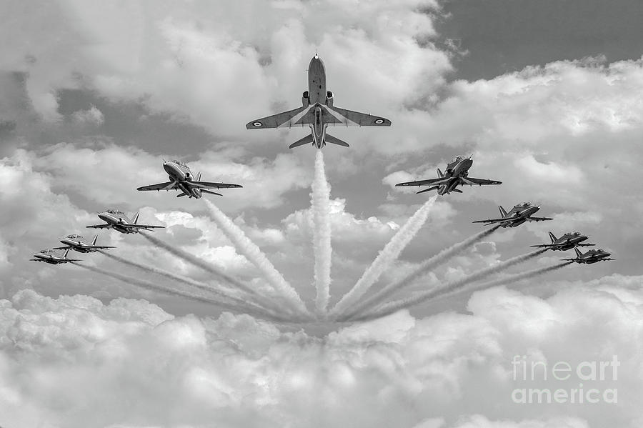 Red Arrows smoke on BW version Photograph by Gary Eason