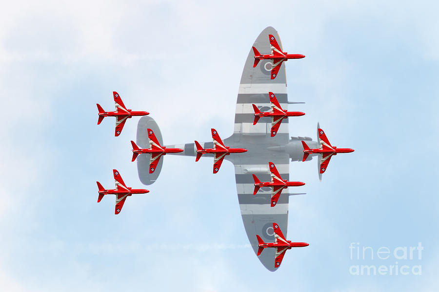 Red Arrows Spitfire Formation Digital Art by Airpower Art - Pixels