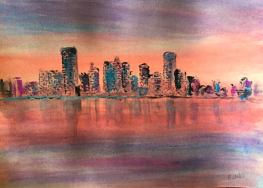 Red At Dawn in Miami Painting by Anne Sands