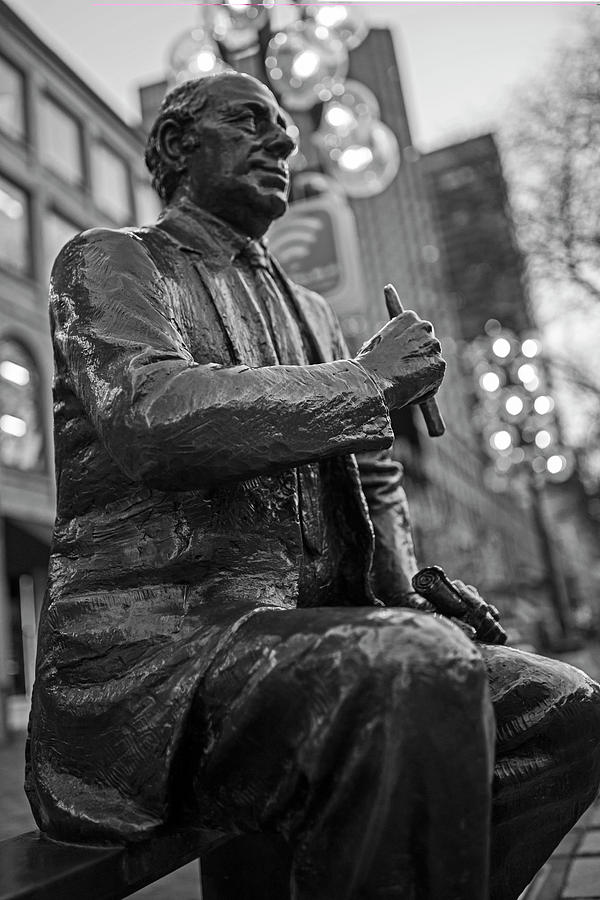 Red Auerbach Chilling at Fanueil Hall Side Black and White Photograph by Toby McGuire