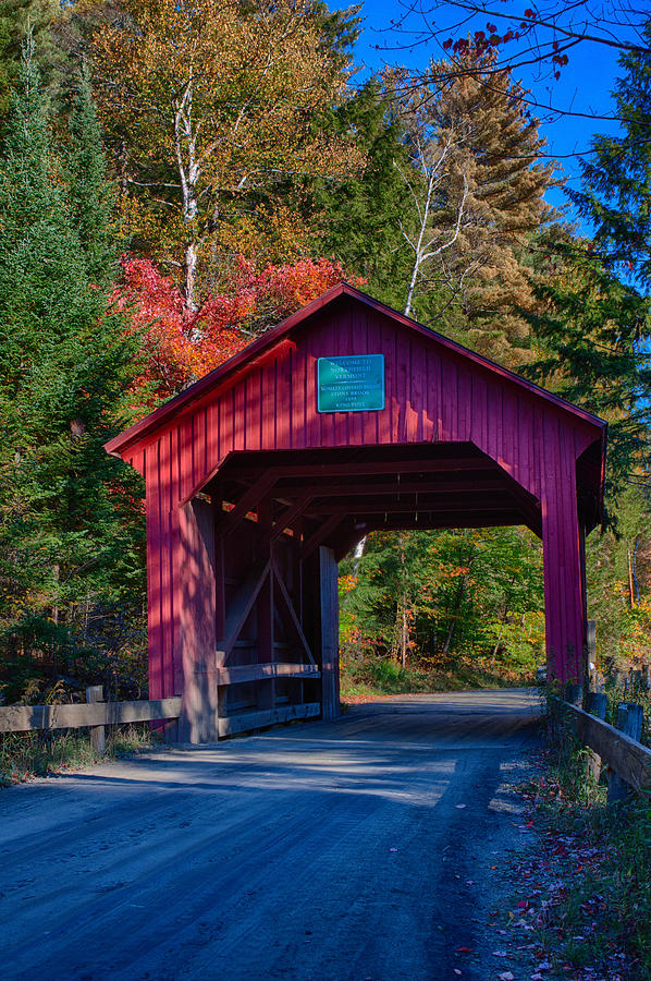 Red Autumn Foliage Over Moseley Covered Bridge Photograph By Jeff 