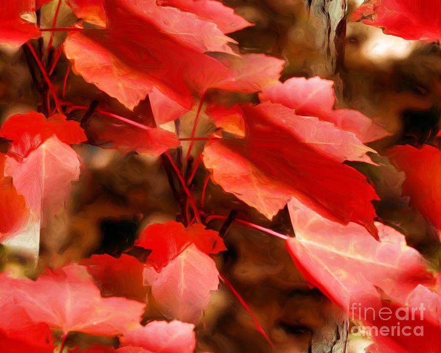 Red Autumn Leaves Painting by Smilin Eyes Treasures