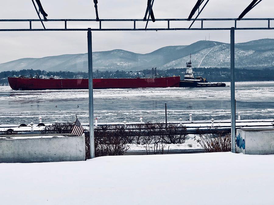 Red Barge on Hudson Photograph by Cornelia DeDona