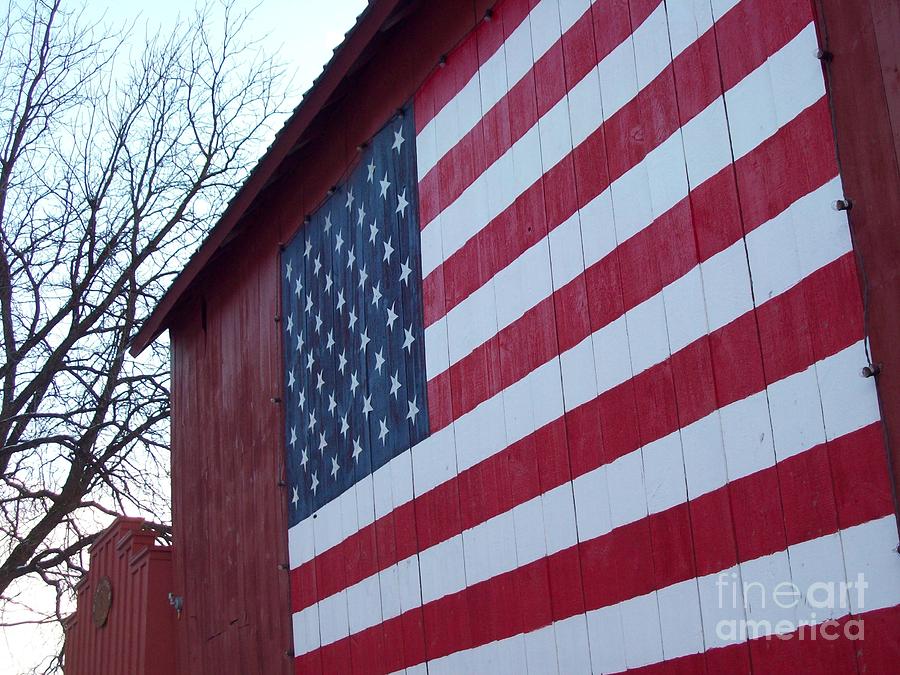 Red Barn American Flag Photograph by Carol Riddle