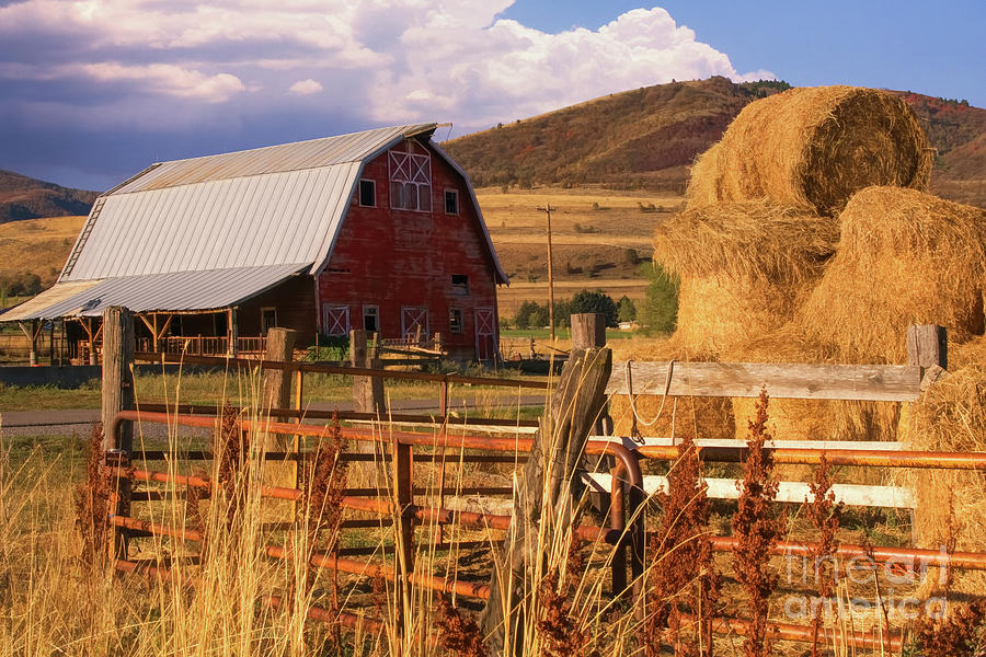Red Barn and Haystack Photograph by Priscilla Burgers