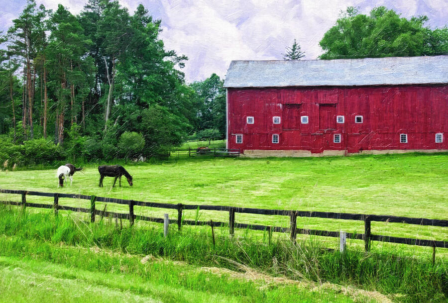 Red Barn and Horses Photograph by Priscilla Burgers