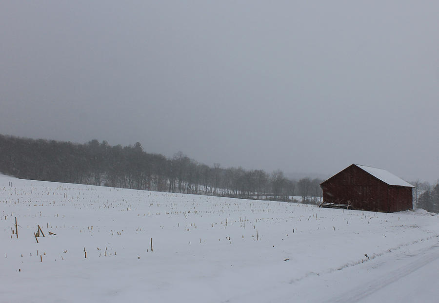 Landscape Photograph - Red Barn and Snow by Richard Fisher