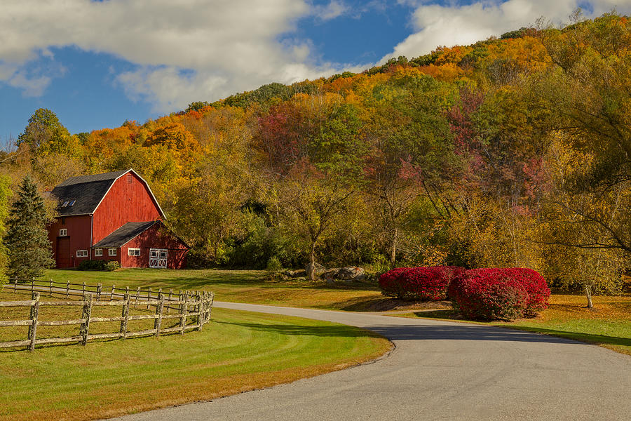 Red Barn Around Fall Foliage Photograph by Susan Candelario