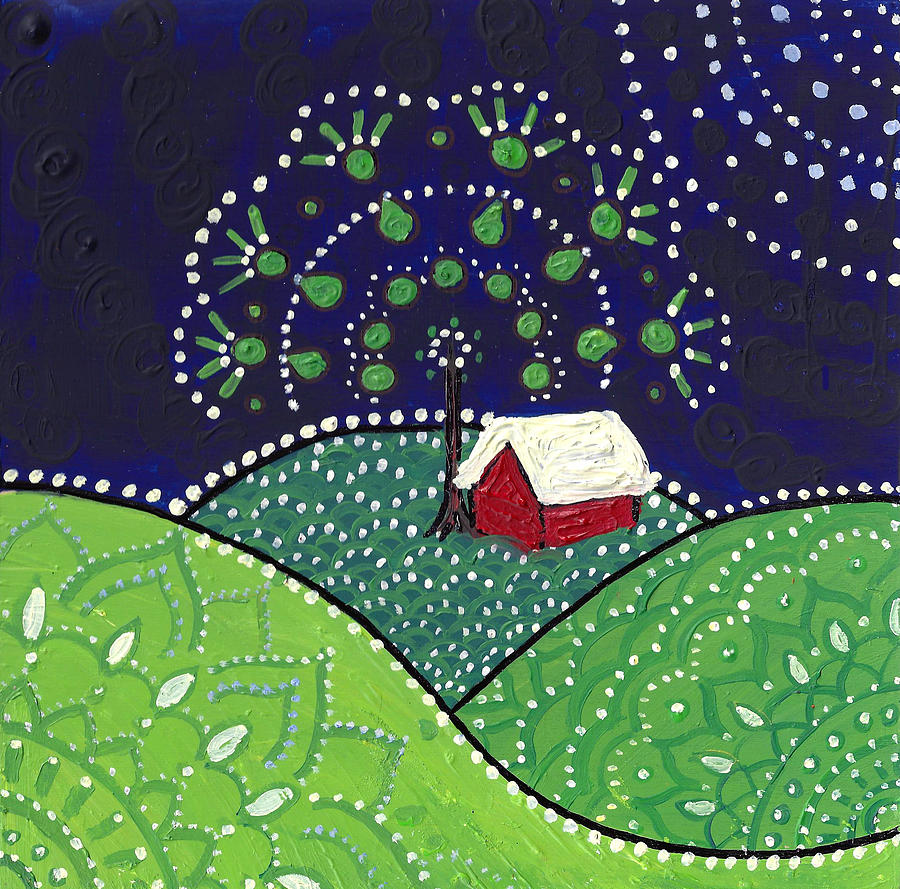 Caroline Painting - Red Barn at Night by Caroline Sainis Caroline Painting - Red Barn at Night by Caroline Sainis
