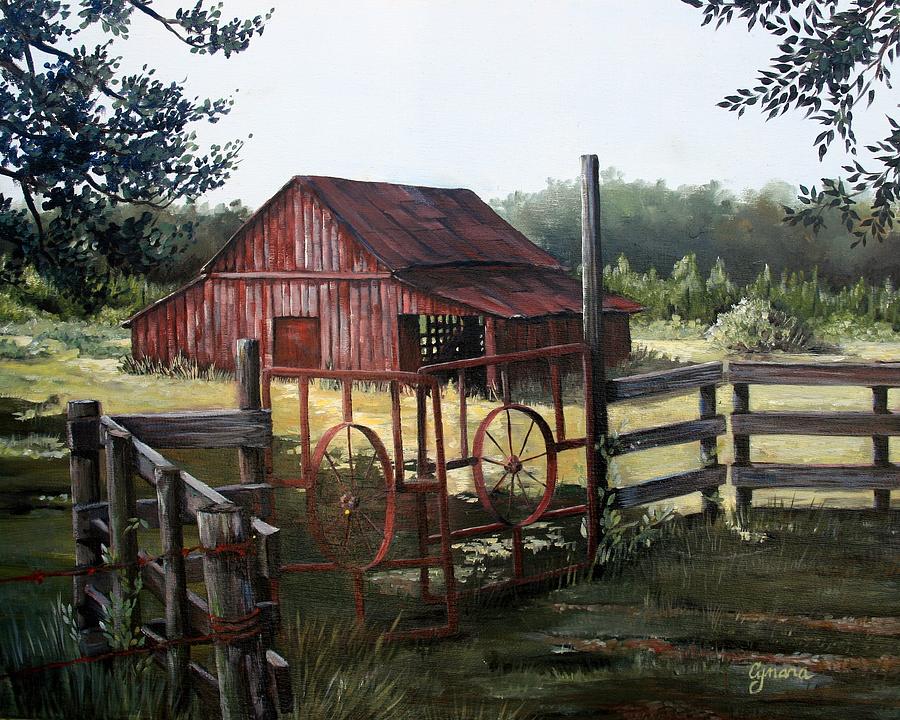 Barn Painting - Red Barn at Sunrise by Cynara Shelton