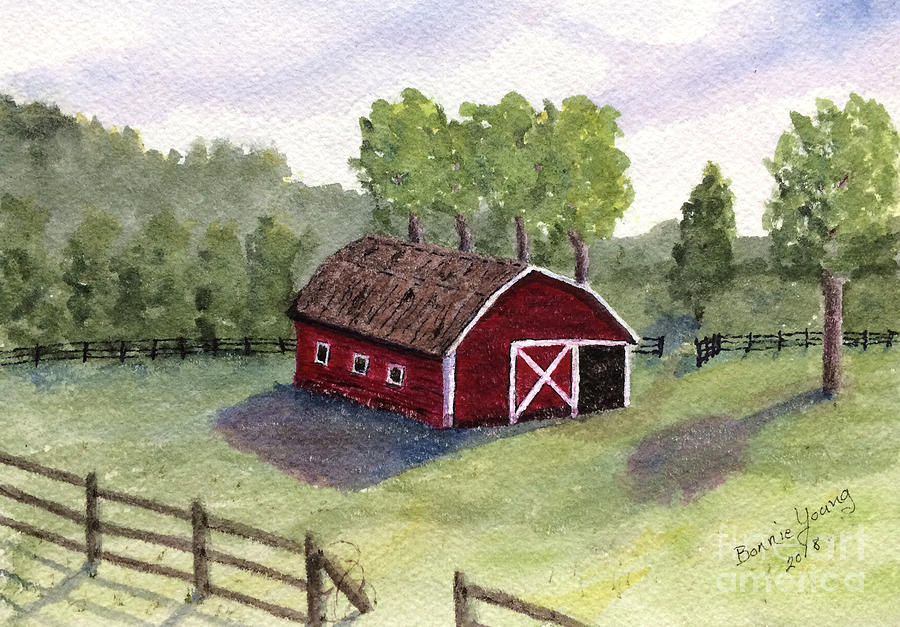 Summer Painting - Red Barn by Bonnie Young