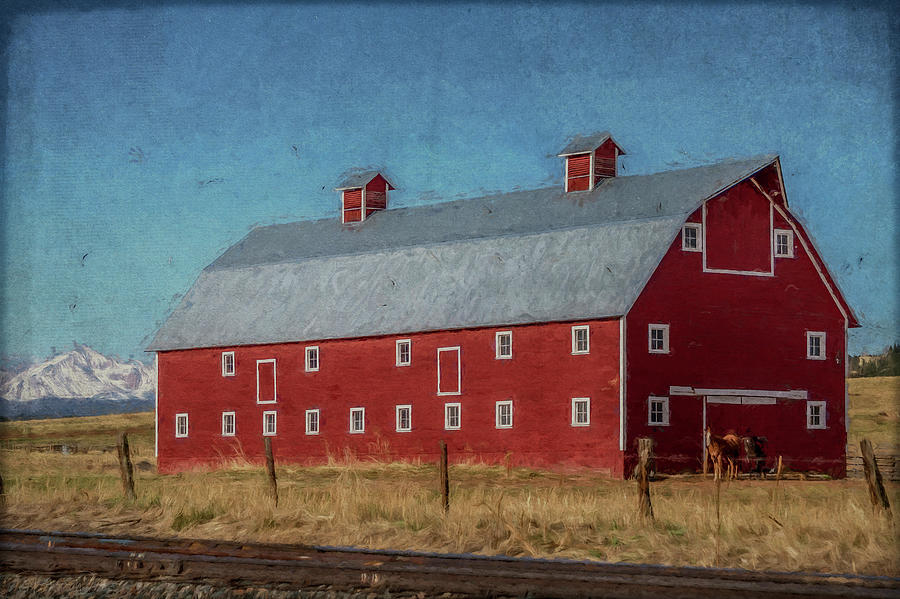 Red Barn by the Railroad Tracks Mixed Media by Teresa Wilson