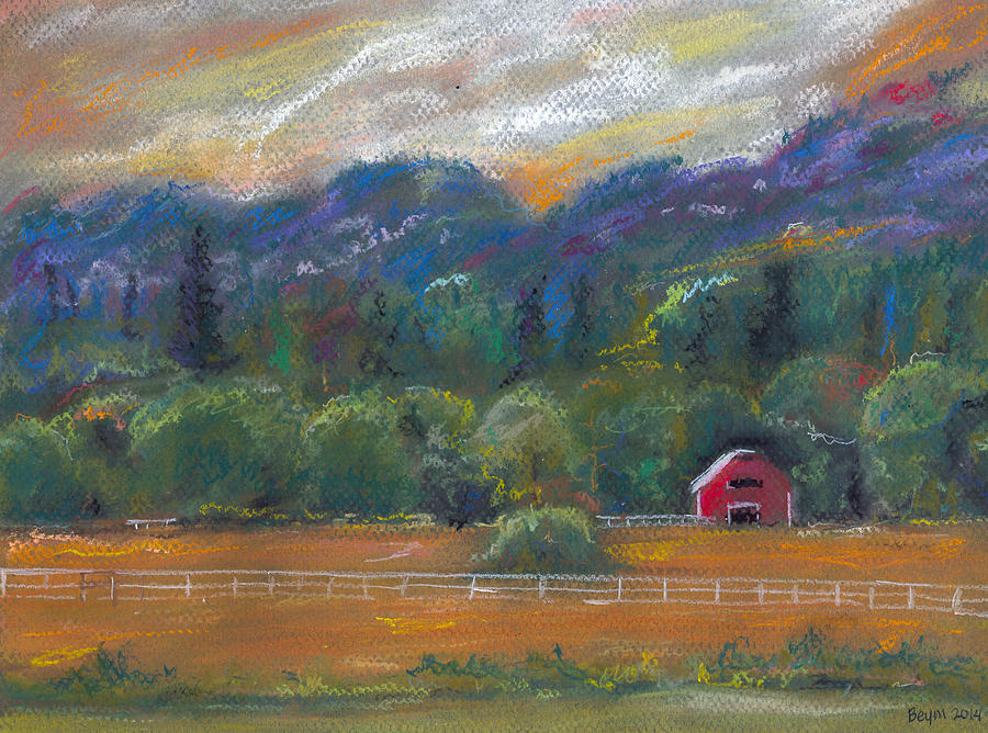 Red Barn Painting by Clara Sue Beym