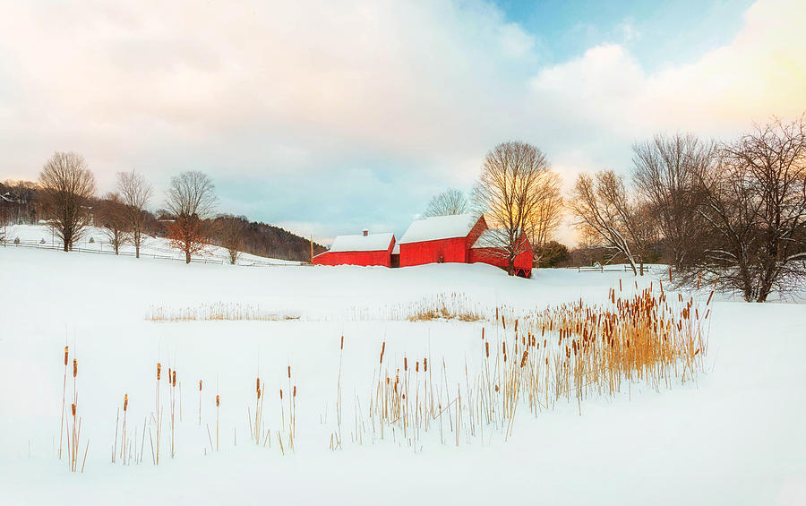 Quechee Red Barn Farm Winter  Photograph by John Vose