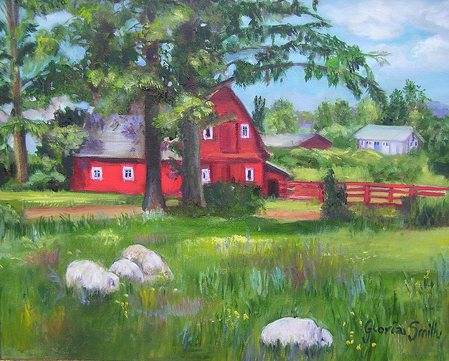 Red Barn in Oregon  Painting by Gloria Smith