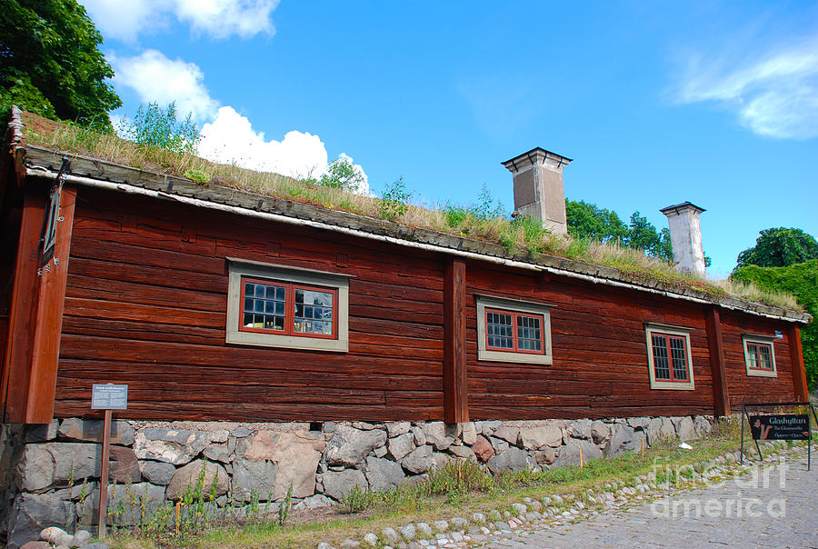Red Barn Grass Roof At Skansen Sweden Photograph By Just Eclectic