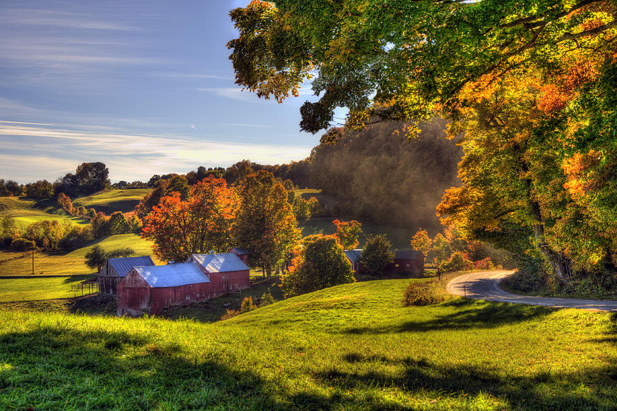 Currier And Ives Photograph - Red Barn in Autumn - Jenne Farm by Joann Vitali