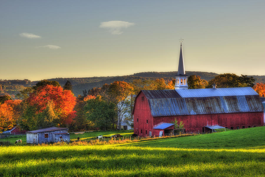 Rural Scene Photograph - Red Barn in Autumn - Peacham Vermont by Joann Vitali