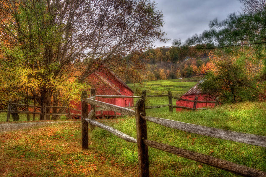 Rural Scene Photograph - Red Barn in Autumn - Vermont Farm by Joann Vitali